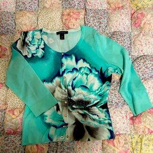 WHBM teal floral cardigan